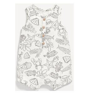 Old Navy Unisex Printed Sleeveless Henley Romper for Baby, 6 - 12 months